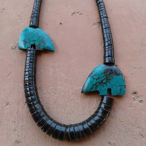 Sterling Silver graduated vintage heishe fetish Bear necklace - Picture 8 of 16